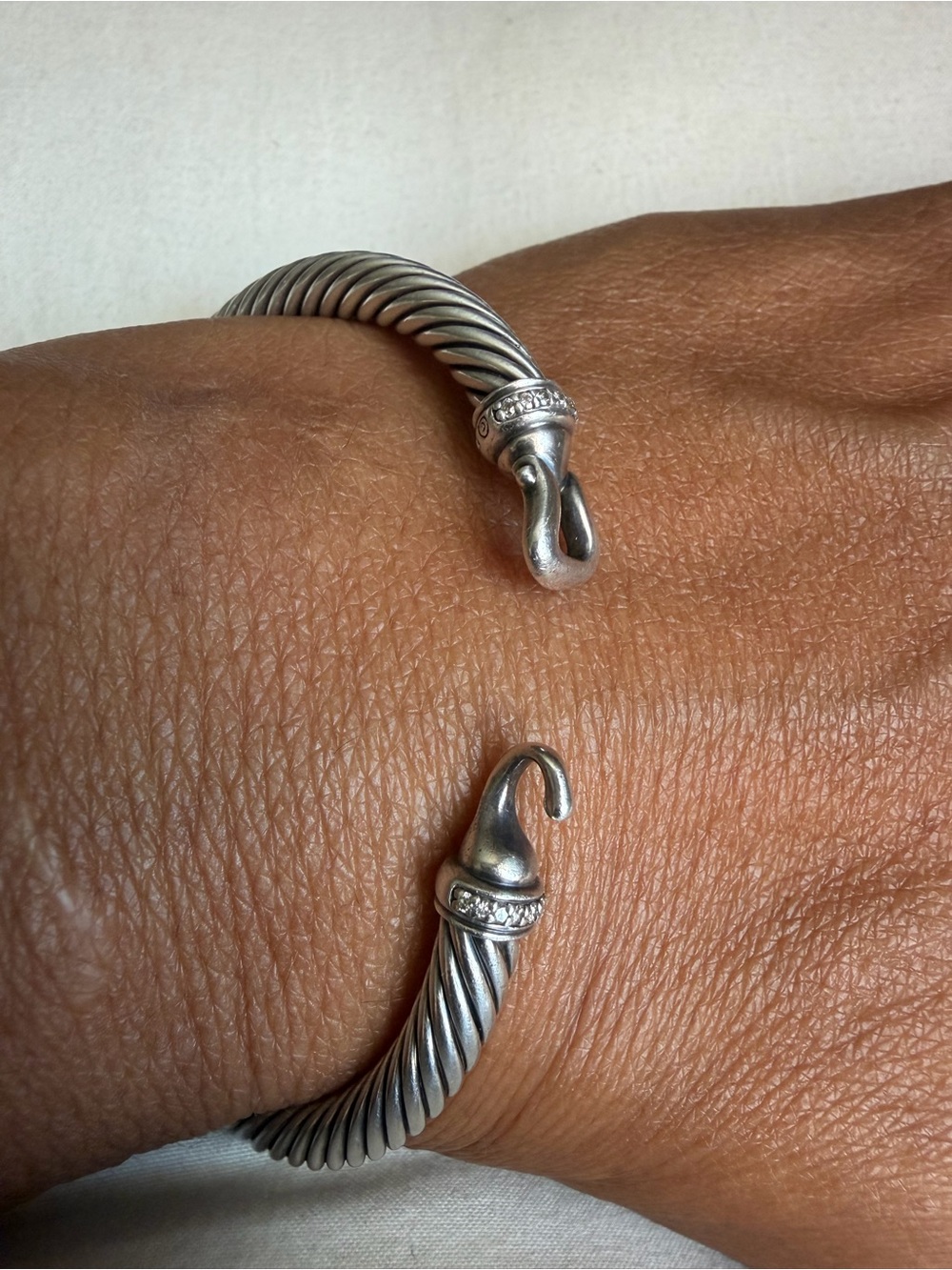David Yurman Sterling Silver and Diamond Twisted Cable Cuff Bracelet - Silver
